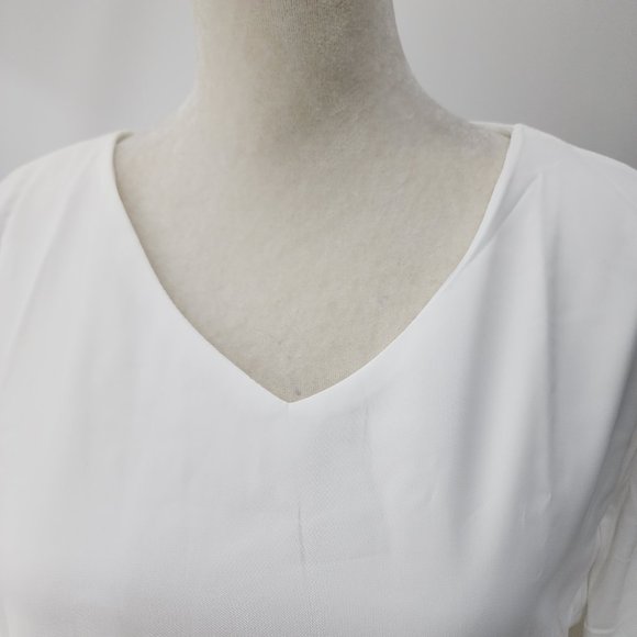 New Chalier Womens Medium White Ruffle Sleeve Shift Dress V-Neck Chiffon Poly - Picture 10 of 15